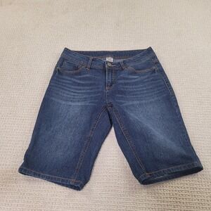 Faded Glory Womens‎ Jean Shorts 10 Dark Wash Whiskered w/Pockets Jorts